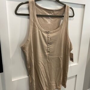 So. Brand Taupe Colored Scoop Neck Basic Tank With Button Detail | Size XXL